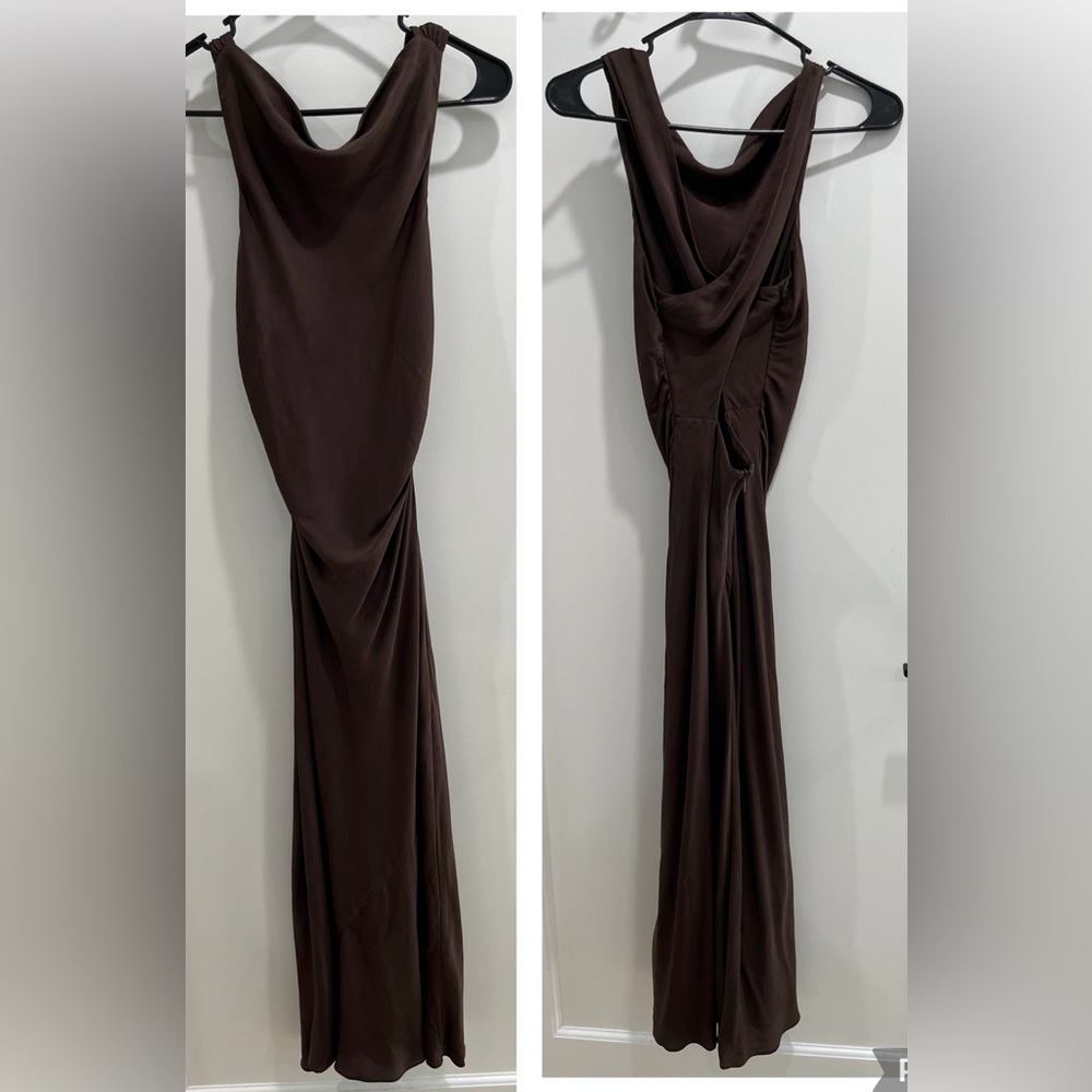 GUC quince washable stretch silk high neck midi dress brown hot fudge xs - Picture 7 of 16